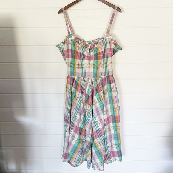 NWT $248 Polo Ralph Lauren Multicolor Madras Plaid Ruffle Midi Dress Size 14 - Picture 6 of 17